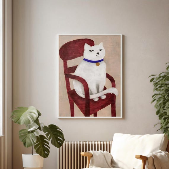 Careless Cat On Red Chair Art Print
