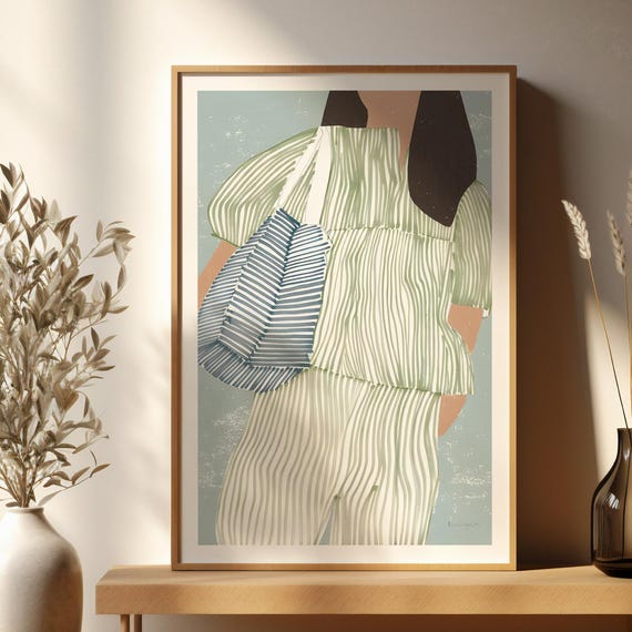 Green Striped Boho Wall Art Abstract Poster For Kids Room Or Living Girly Decor Instant Print
