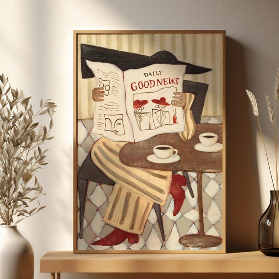 Kitchen Wall Art Cozy Coffee Bar Print Whimsical Retro Illustration Cafe Morning Decor Vintage Style Poster