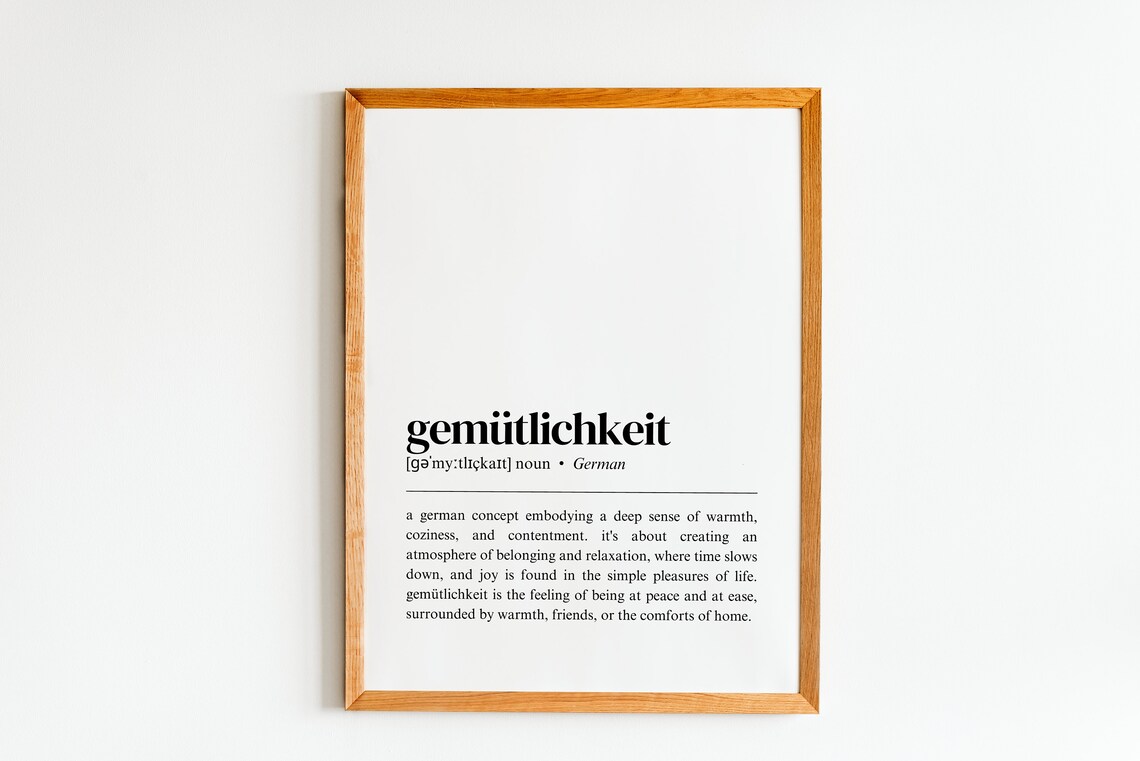 Gemtlichkeit German Definition Print, Cozy Wall Art