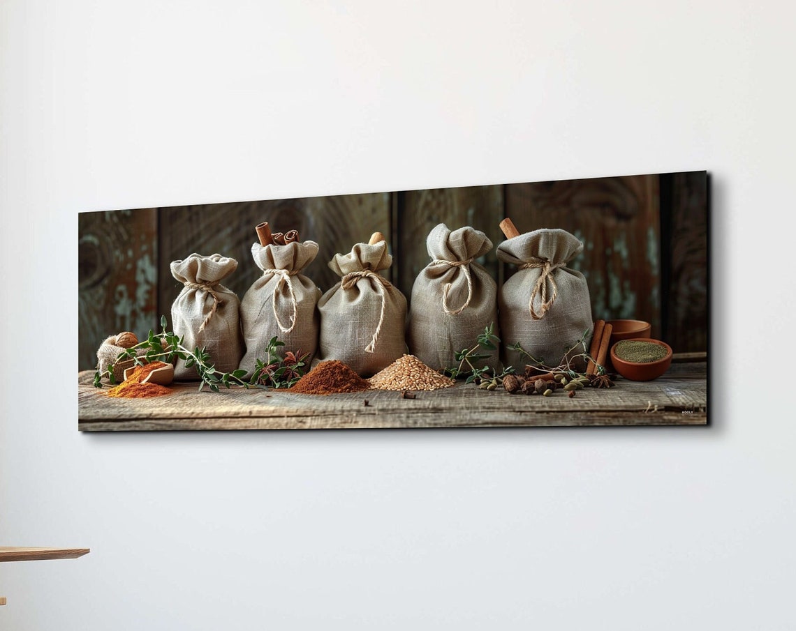 Rustic Burlap Spice Sacks Farmhouse Kitchen Still Life Wall Art