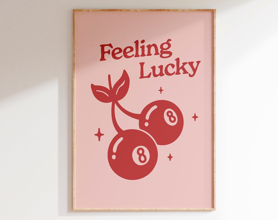 Feeling Lucky Cherry 8 Ball Retro Art Print