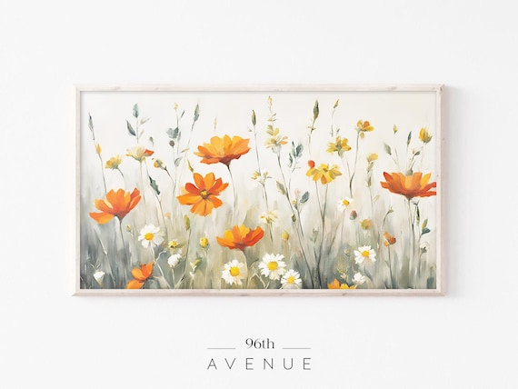 Orange and White Wildflowers Spring Watercolor Floral Poster
