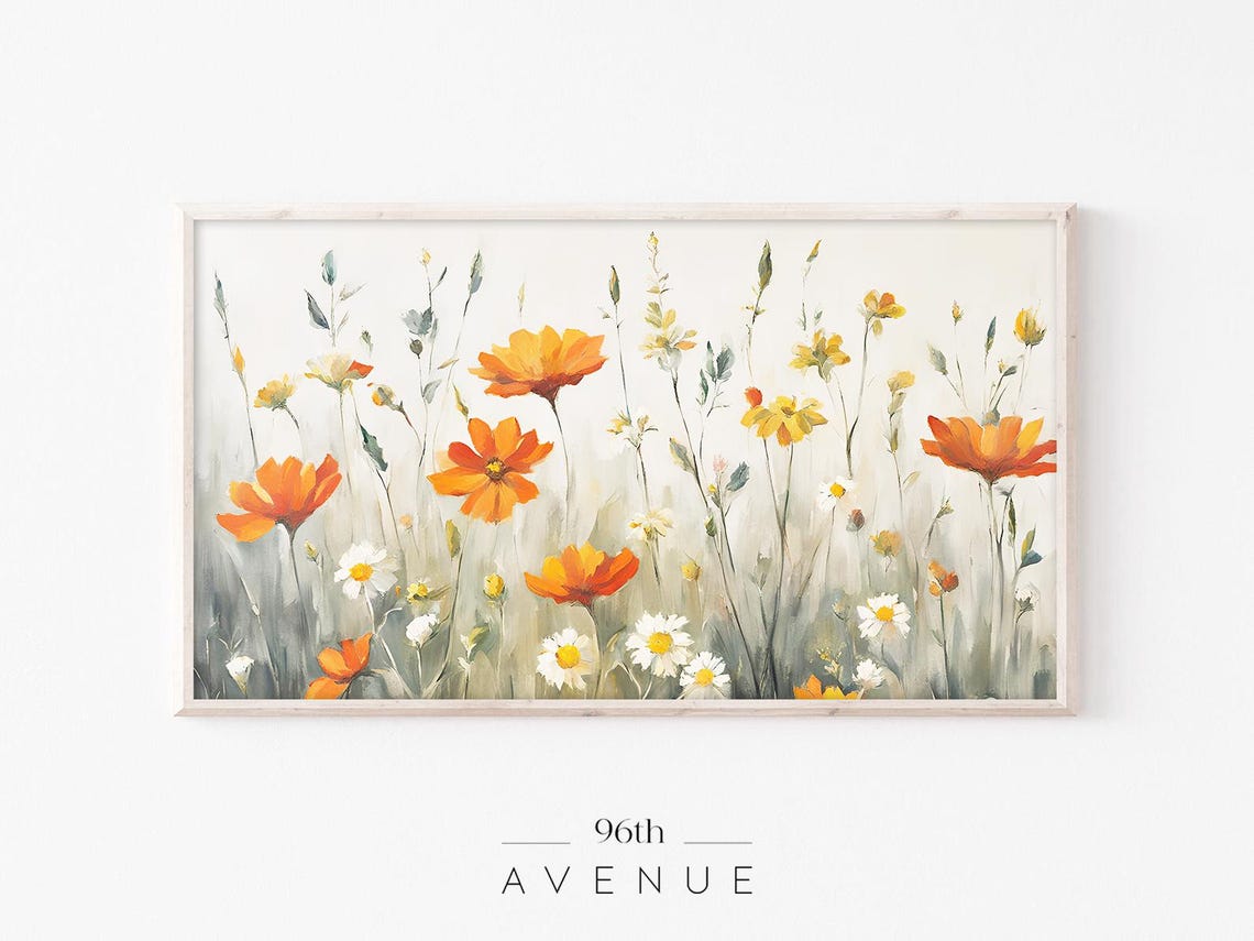 Orange and White Wildflowers Spring Watercolor Floral Poster
