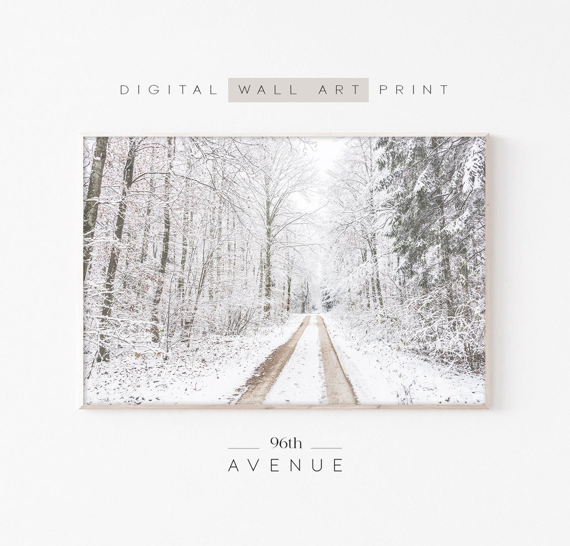 Winter Forest Road Christmas Art Print
