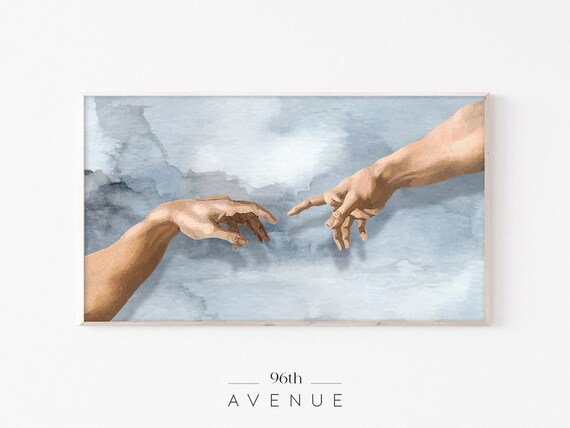 Michelangelo Creation of Adam Hands Reaching Watercolor Poster