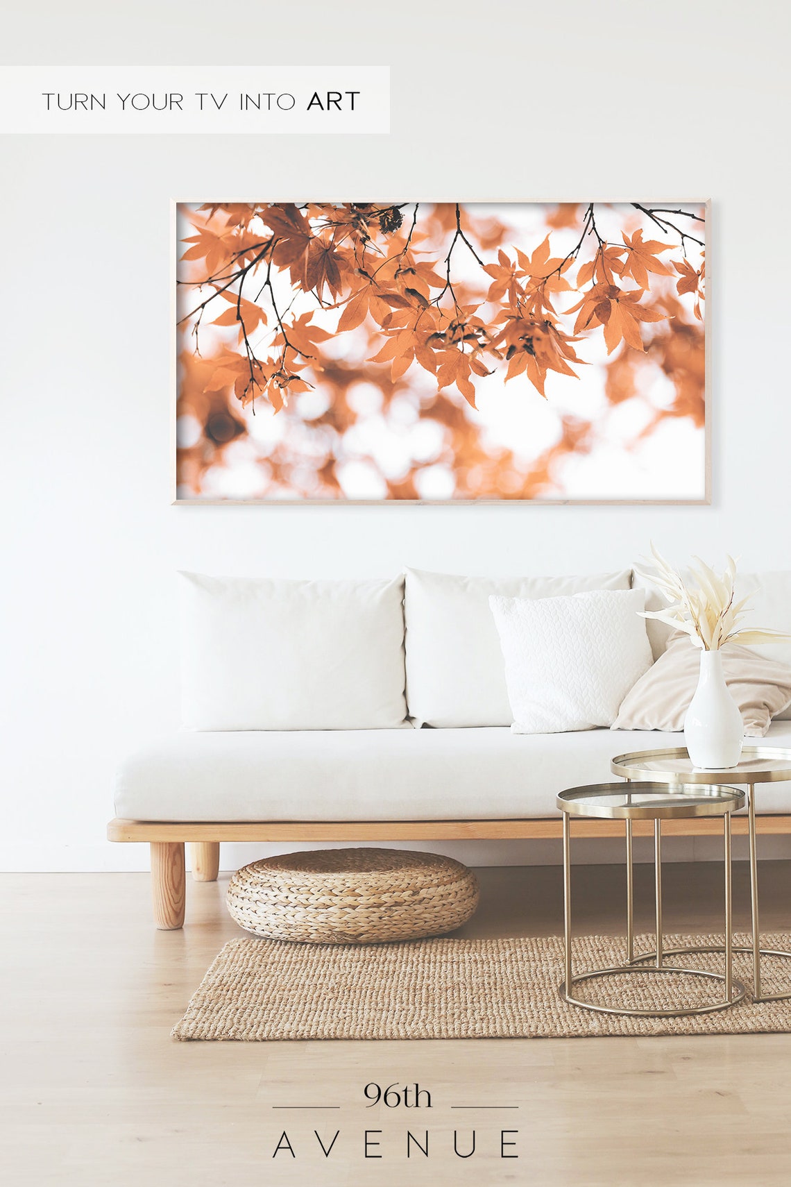 Orange Maple Leaves on Branches Autumn Bokeh Photo Art Poster - Image 2
