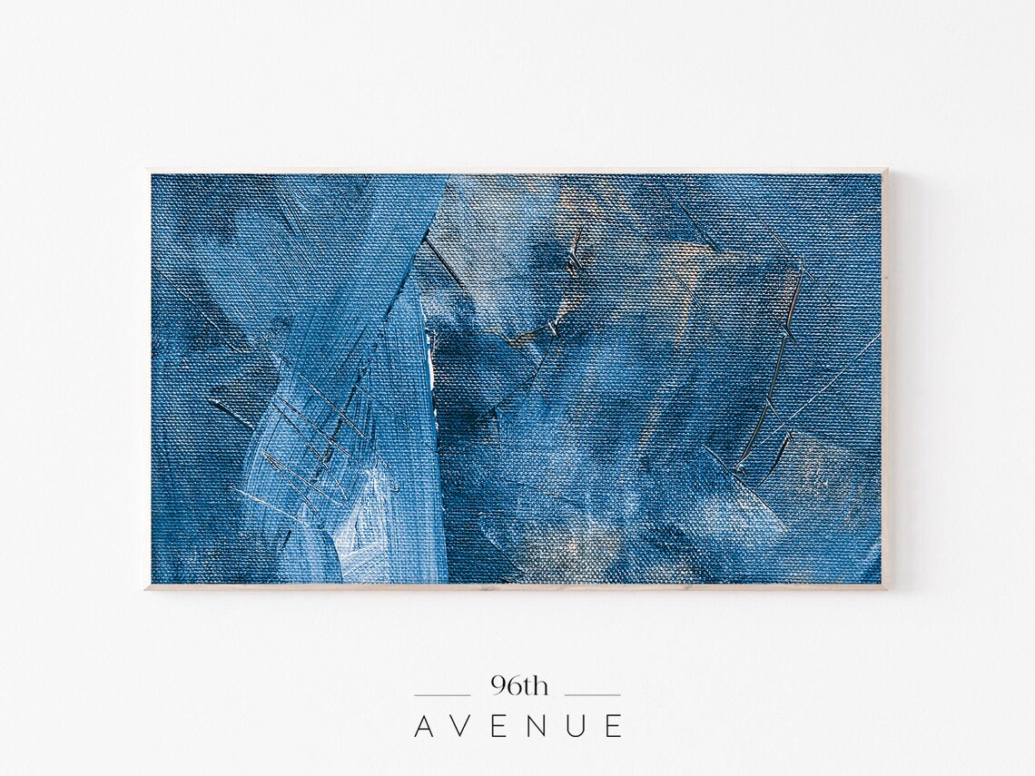 Blue Abstract Acrylic Painting, Antique Oil Style Print