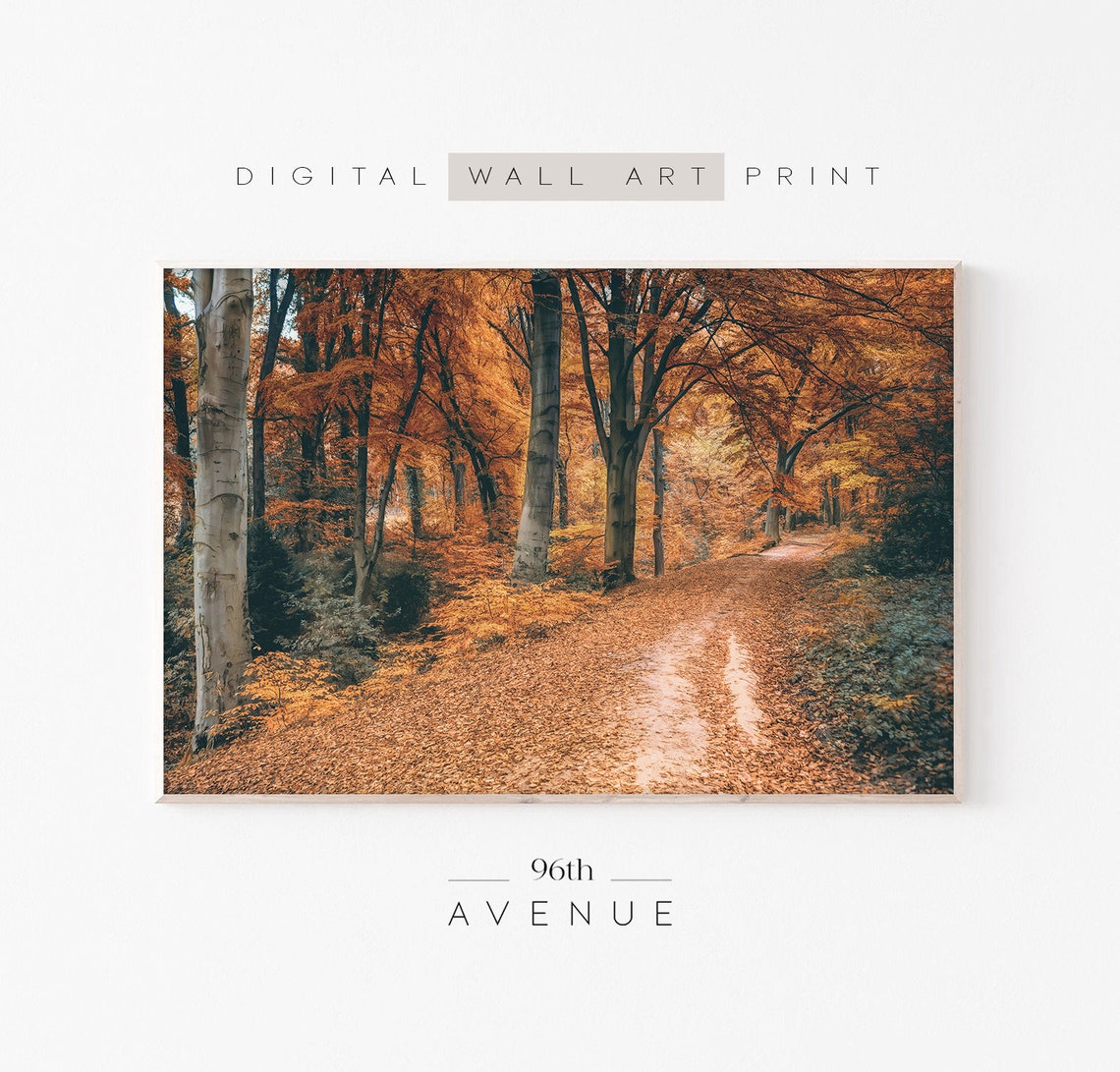 Golden Autumn Forest Path Fallen Leaves Woodland Trail Poster