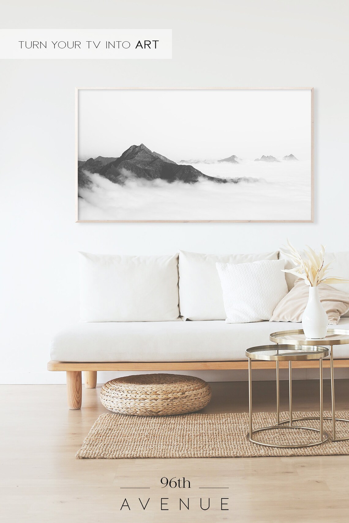 Serene Black and White Mountain Peaks Above Sea of Clouds Poster - Image 2
