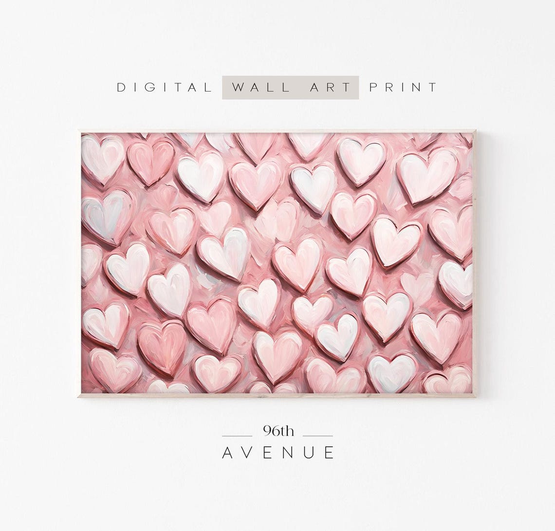Blush Pink Hearts Pattern Repeat Sweet Valentine Love Art Print