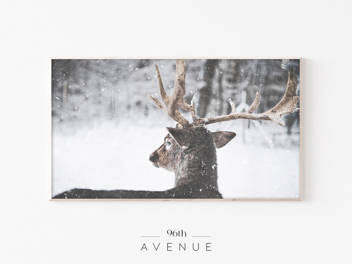 Reindeer Snowy Landscape, Holiday Seasonal Art