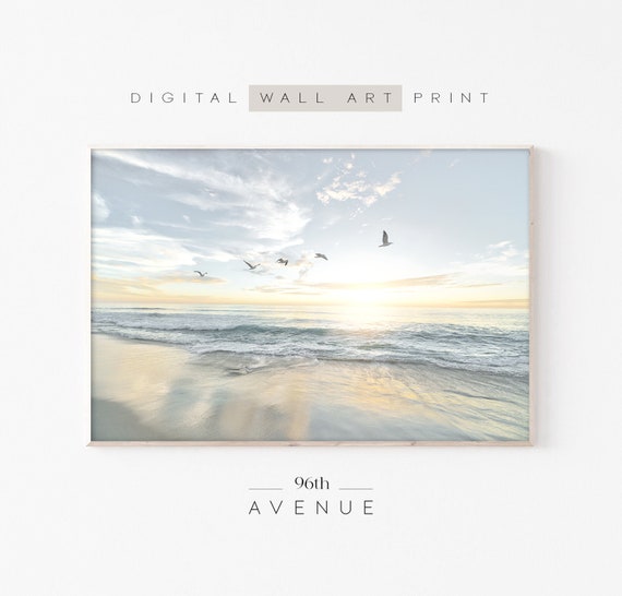 Beach Sunset Print, Coastal Seascape Art Print