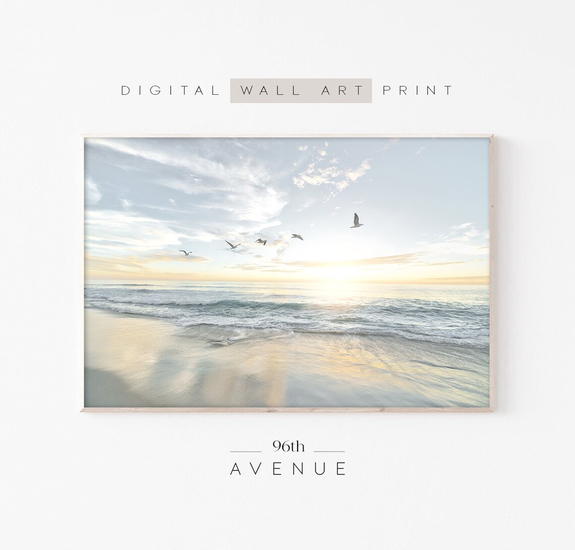 Beach Sunset Print, Coastal Seascape Art Print