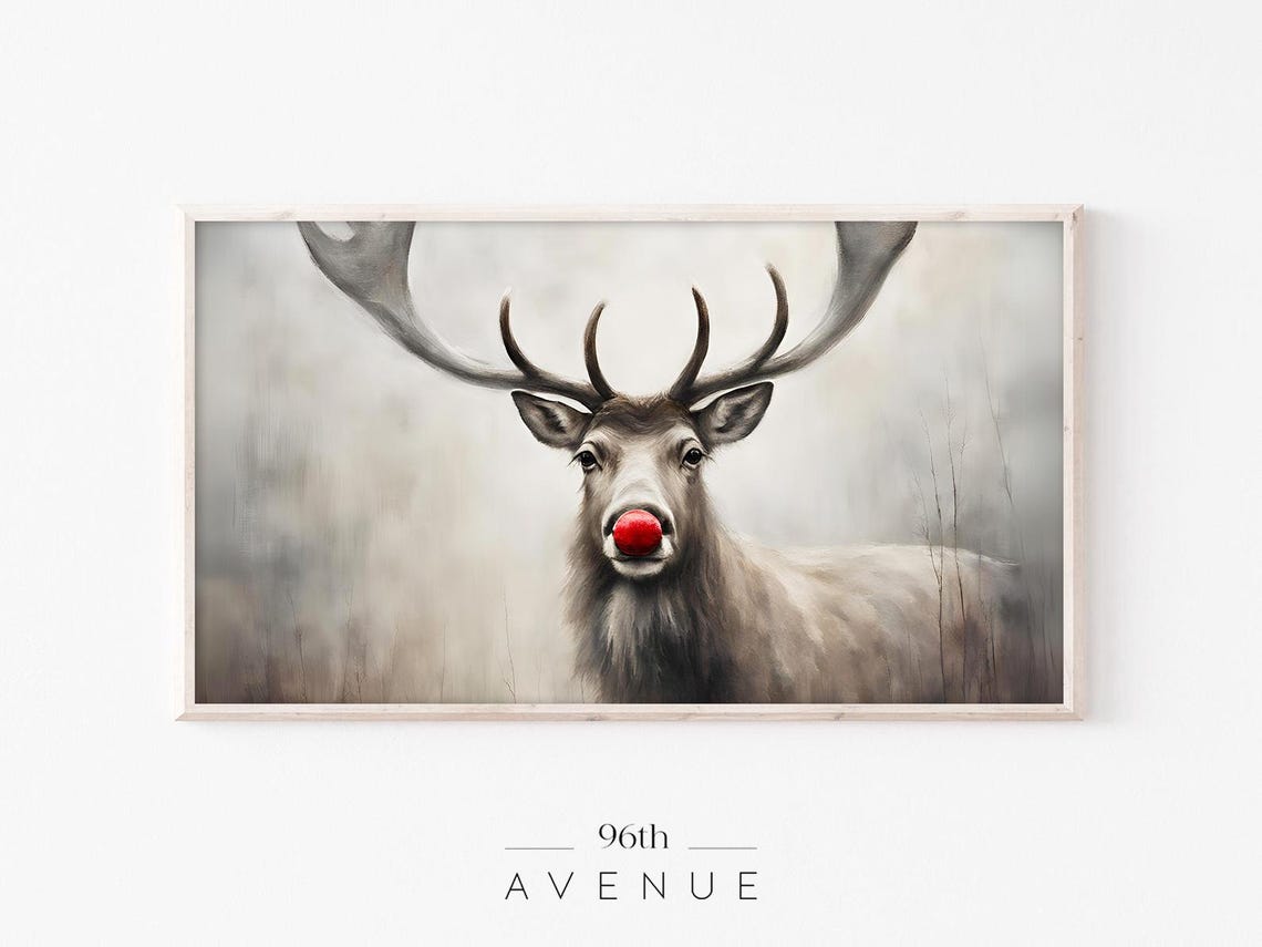 Rudolf Red Nose Reindeer Portrait Vintage Neutral Art Poster