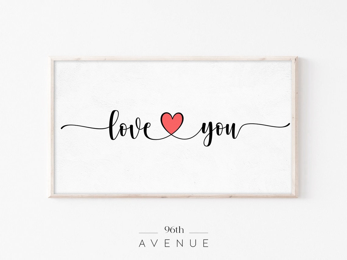 Love You Script With Red Heart Black Calligraphy Love Quote Wall Art