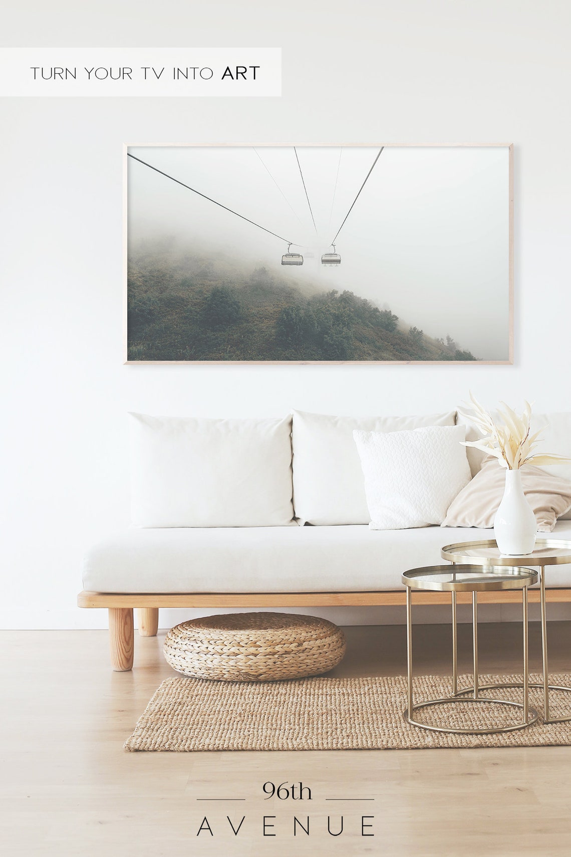 Ski Gondola Chairs Disappearing into Thick White Mountain Fog Poster - Image 2
