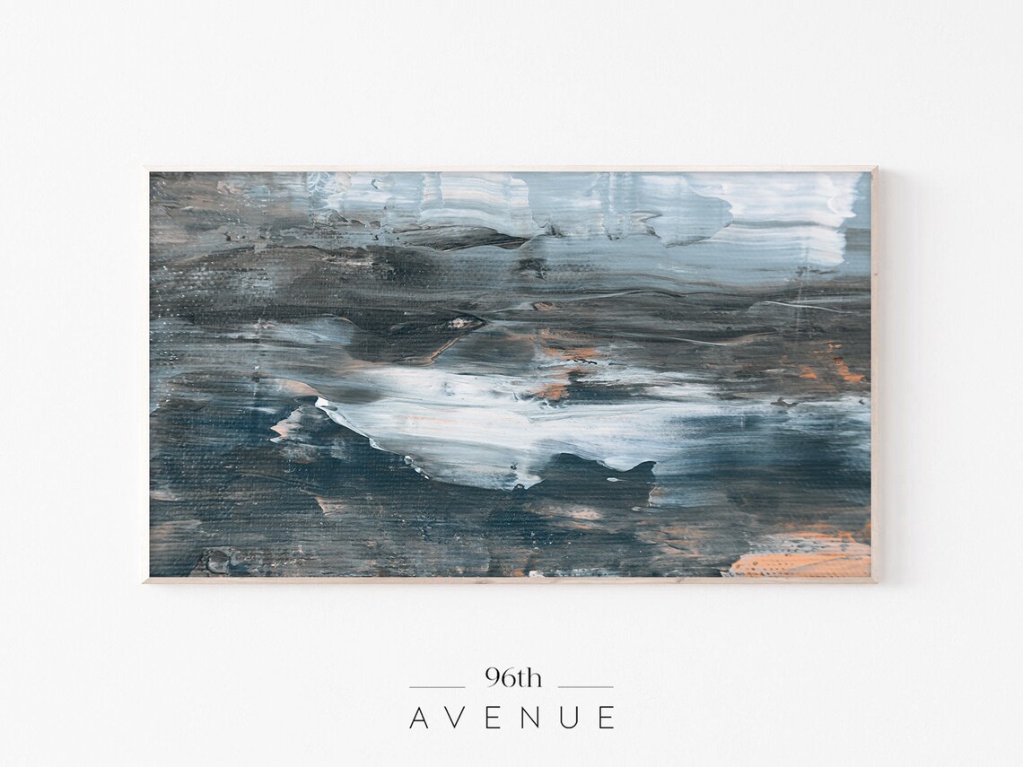 Moody Blue Gray Abstract Painting With Copper Accents Poster