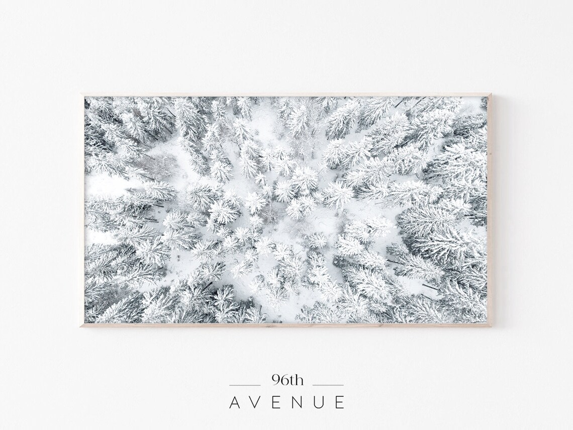 Snowy Trees Christmas TV Art, Holiday Aerial Photo