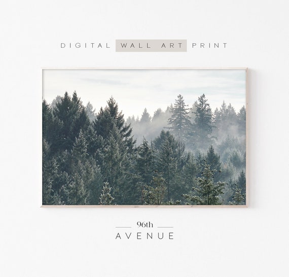Forest Wall Art Foggy Nature Poster Nordic Landscape Misty Forest Photo Foggy Photography Wall Art