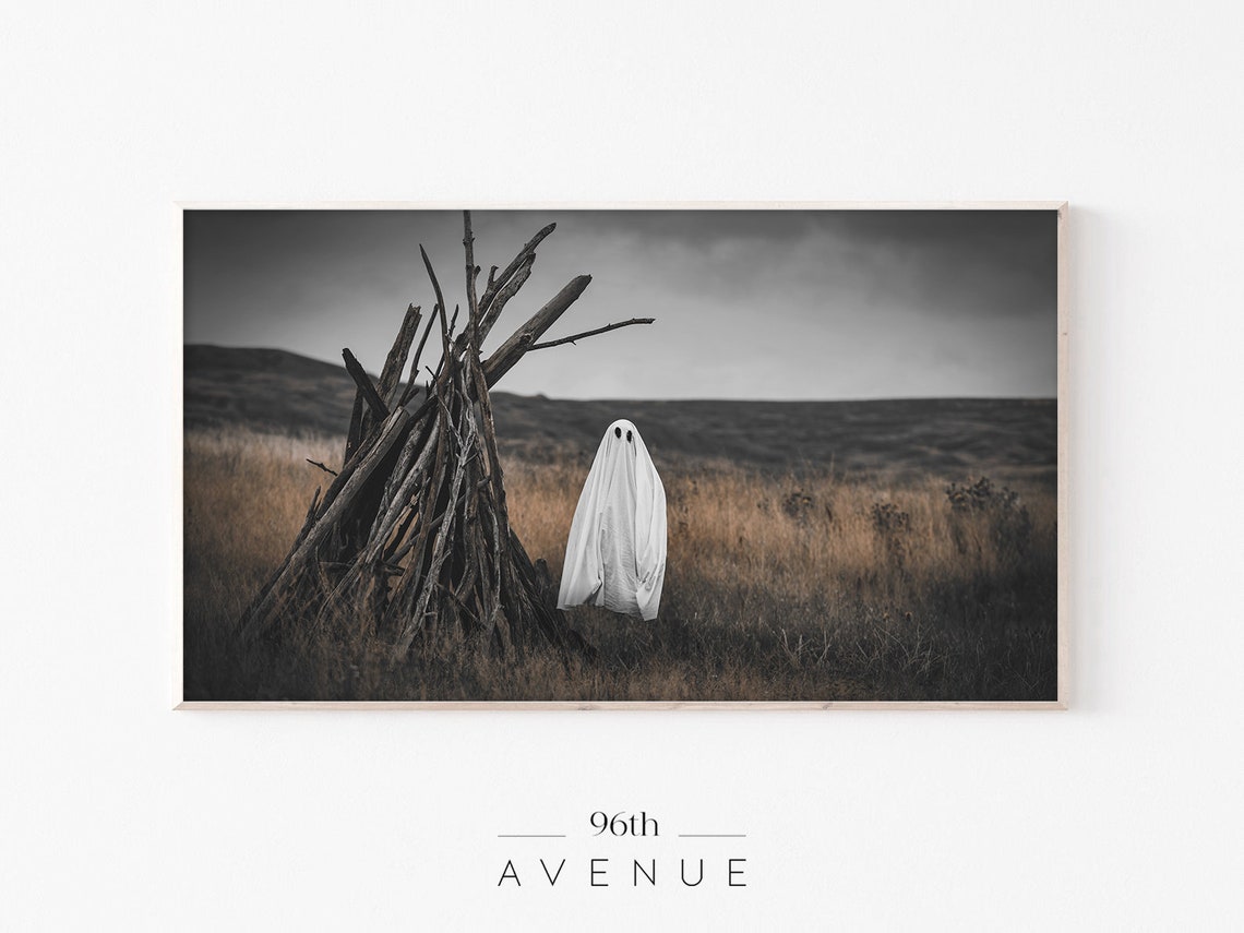 Lonely Ghost By Wooden Teepee Moody Prairie Halloween Photo Wall Art