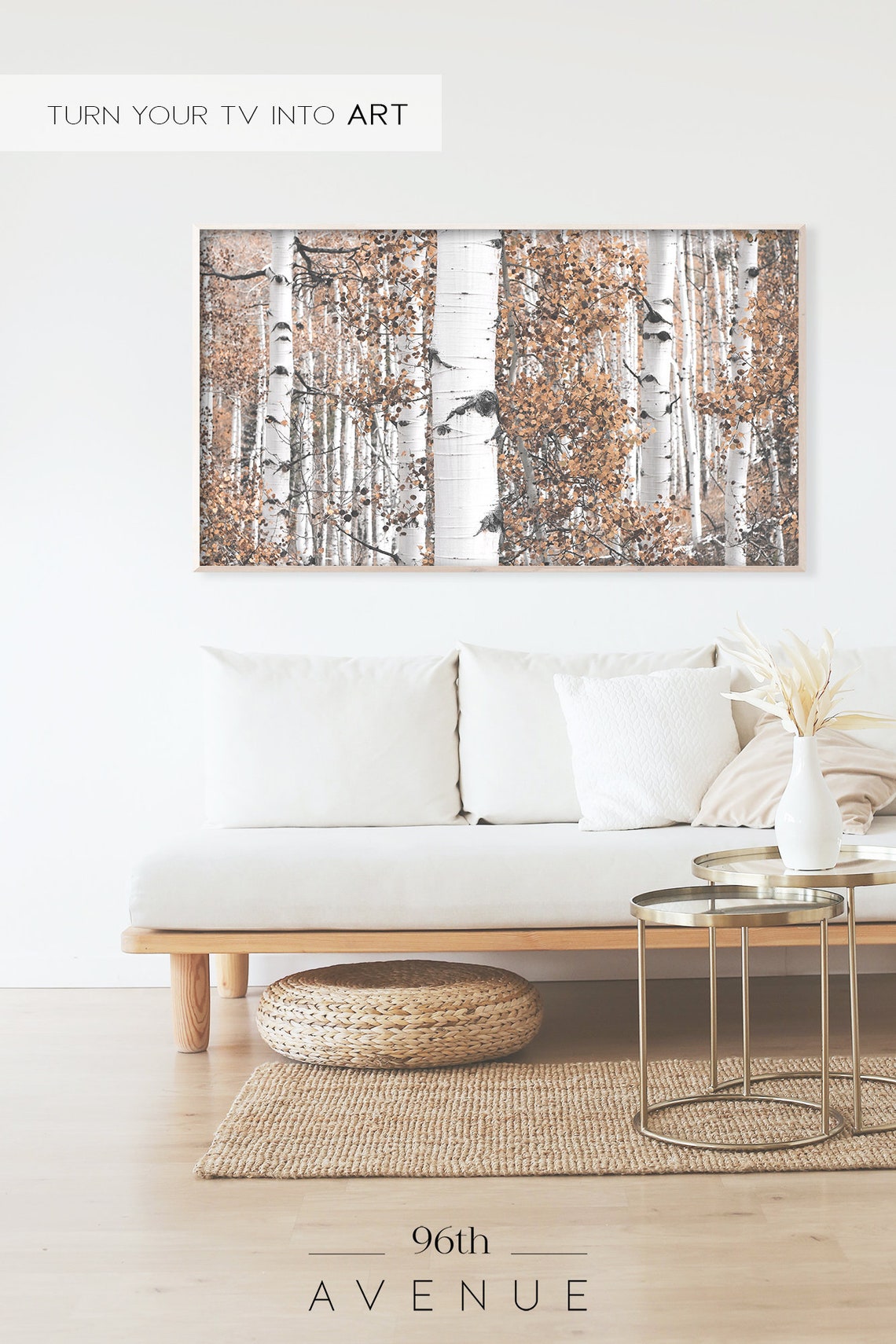 White Birch Trunks Golden Autumn Aspen Forest Neutral Poster - Image 2