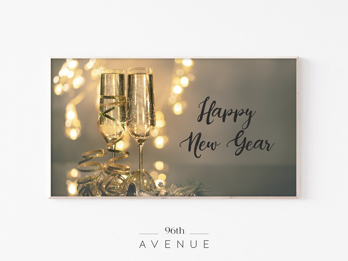 Happy New Year Champagne Toast Golden Bokeh Lights Photo Poster