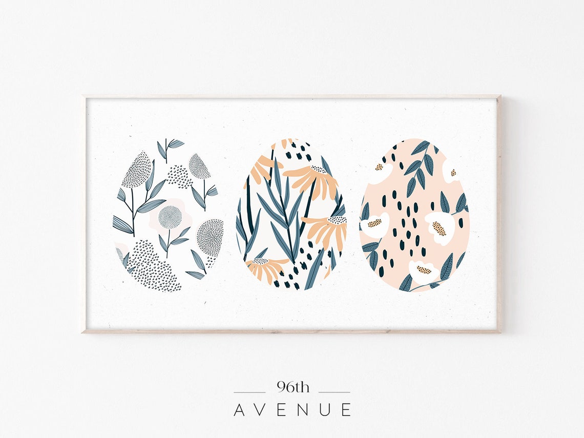 Three Patterned Easter Eggs Botanical Line Art Minimalist Wall Poster