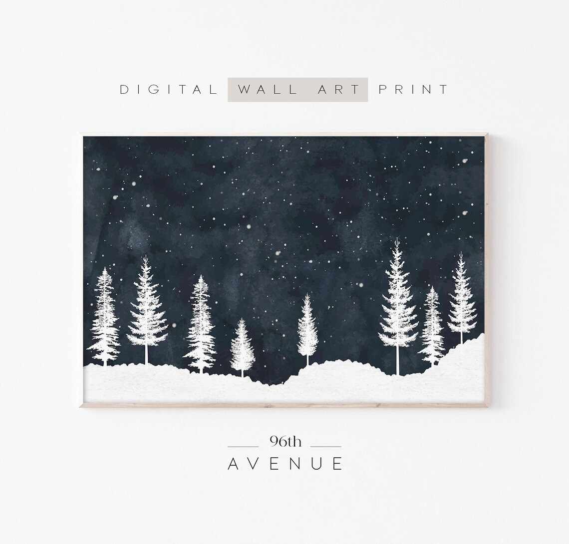Winter Forest Illustration, Christmas Wall Art