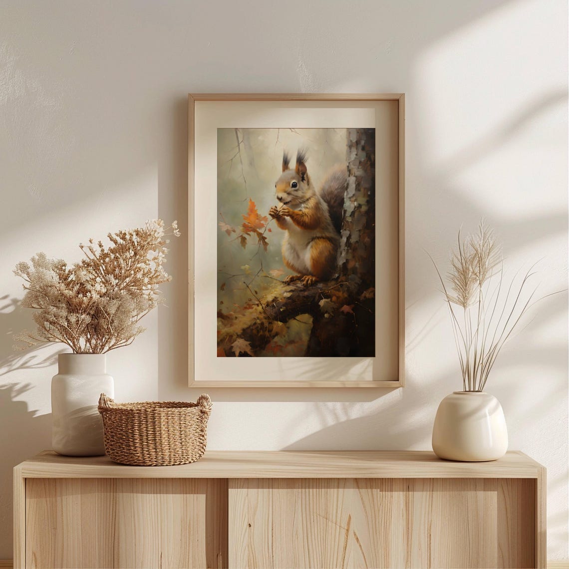 Cute Red Squirrel Perched on a Branch in Autumn Colors Wall Art - Image 2