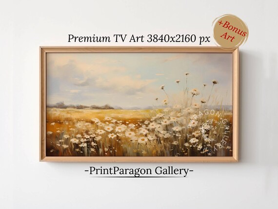 Golden Spring Field With Daisies Under Soft Blue Sky Countryside Poster