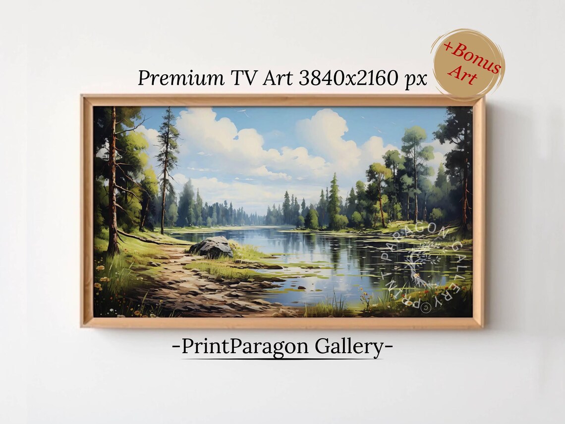 Summer Forest Lake Scenery Rustic Landscape Art Print