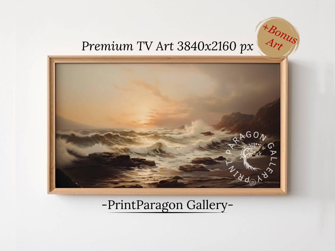 Rocky Seacoast Sunset Waves Crashing on Coastal Rocks Wall Art