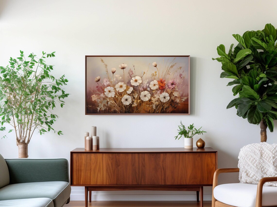 White Wildflowers Swaying in a Misty Morning Meadow Floral Poster - Image 2