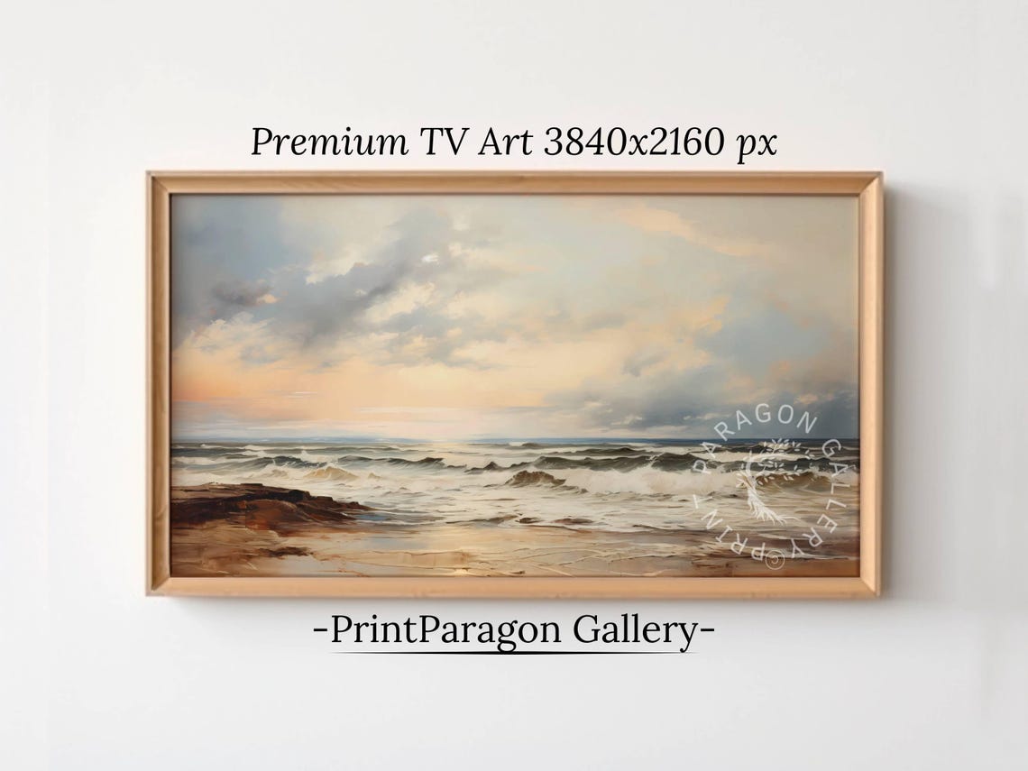 Dramatic Seacoast Waves On Rocky Shore Moody Ocean Storm Poster