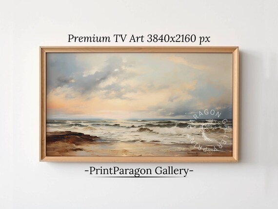Dramatic Seacoast Waves On Rocky Shore Moody Ocean Storm Poster