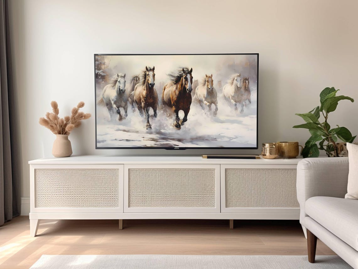 Wild Horses Galloping Through Snow Winter Equestrian Herd Poster - Image 2