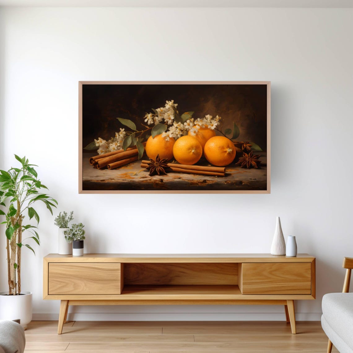 Oranges Cinnamon and Star Anise Christmas Still Life Wall Art - Image 2