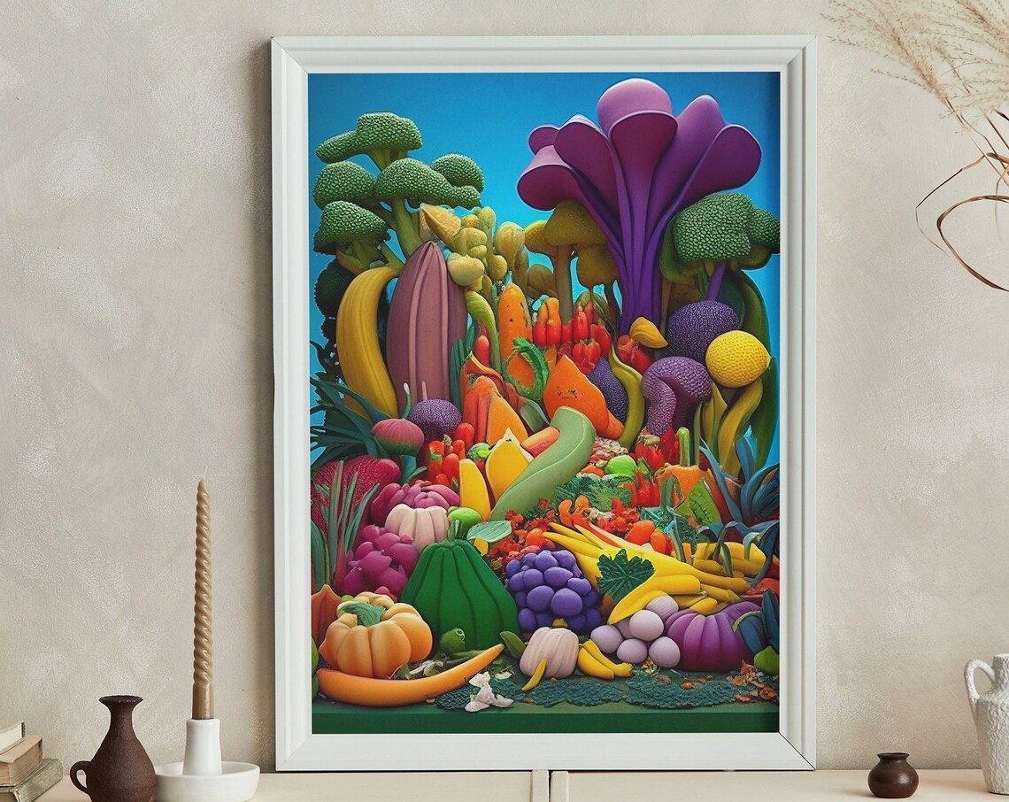 Surreal Rainbow Vegetable Landscape Psychedelic Garden Art Poster