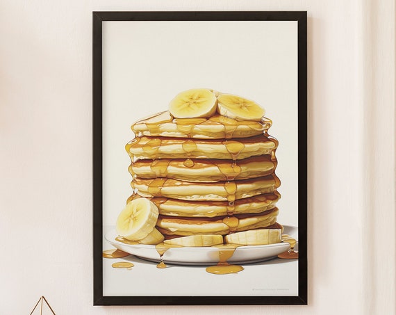 Retro Style Banana Pancakes Painting Artwork Print At Home Wall Art Wall Art Print Instant Art