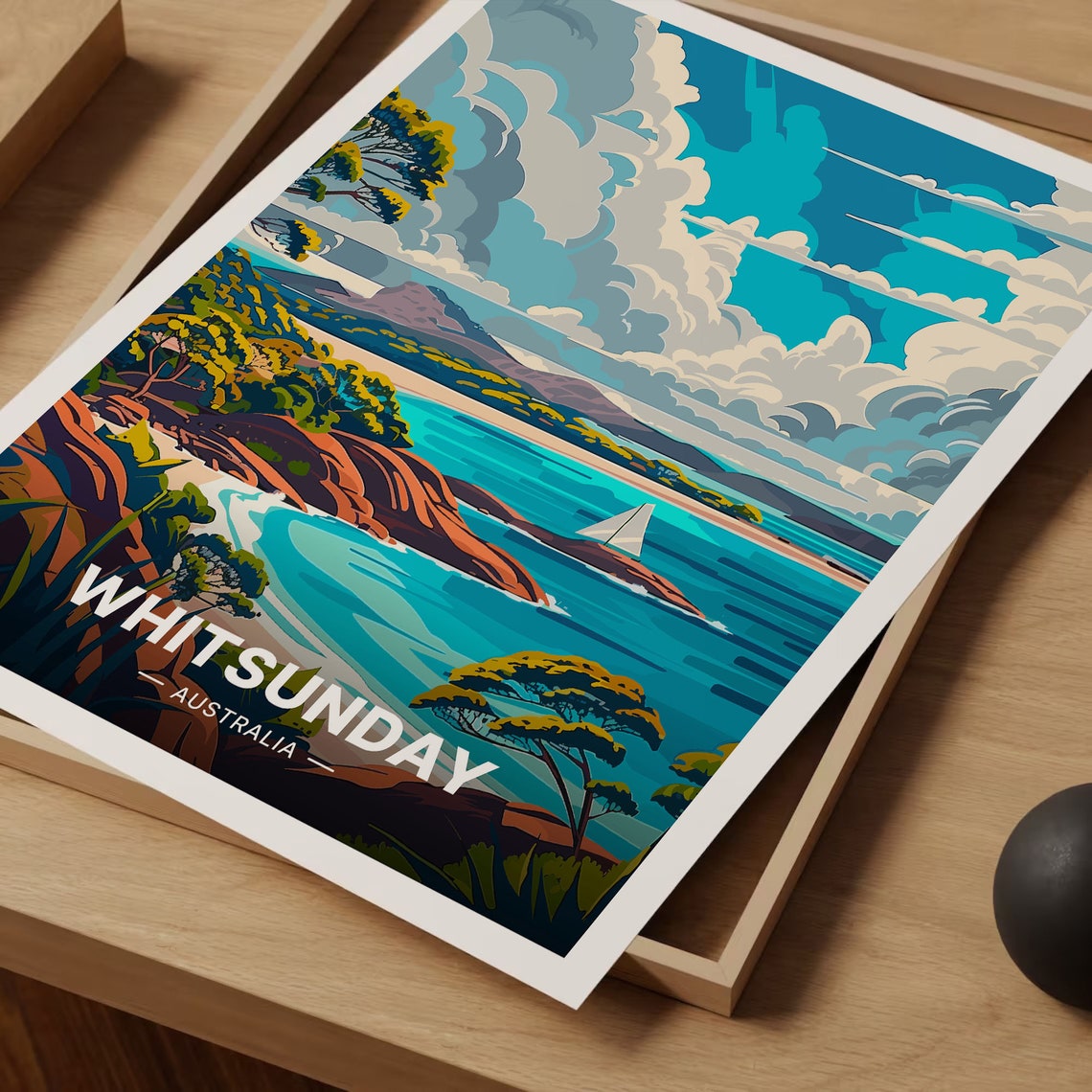 Whitsunday Australia Island Bay Sailboat Clouds Travel Poster - Image 3