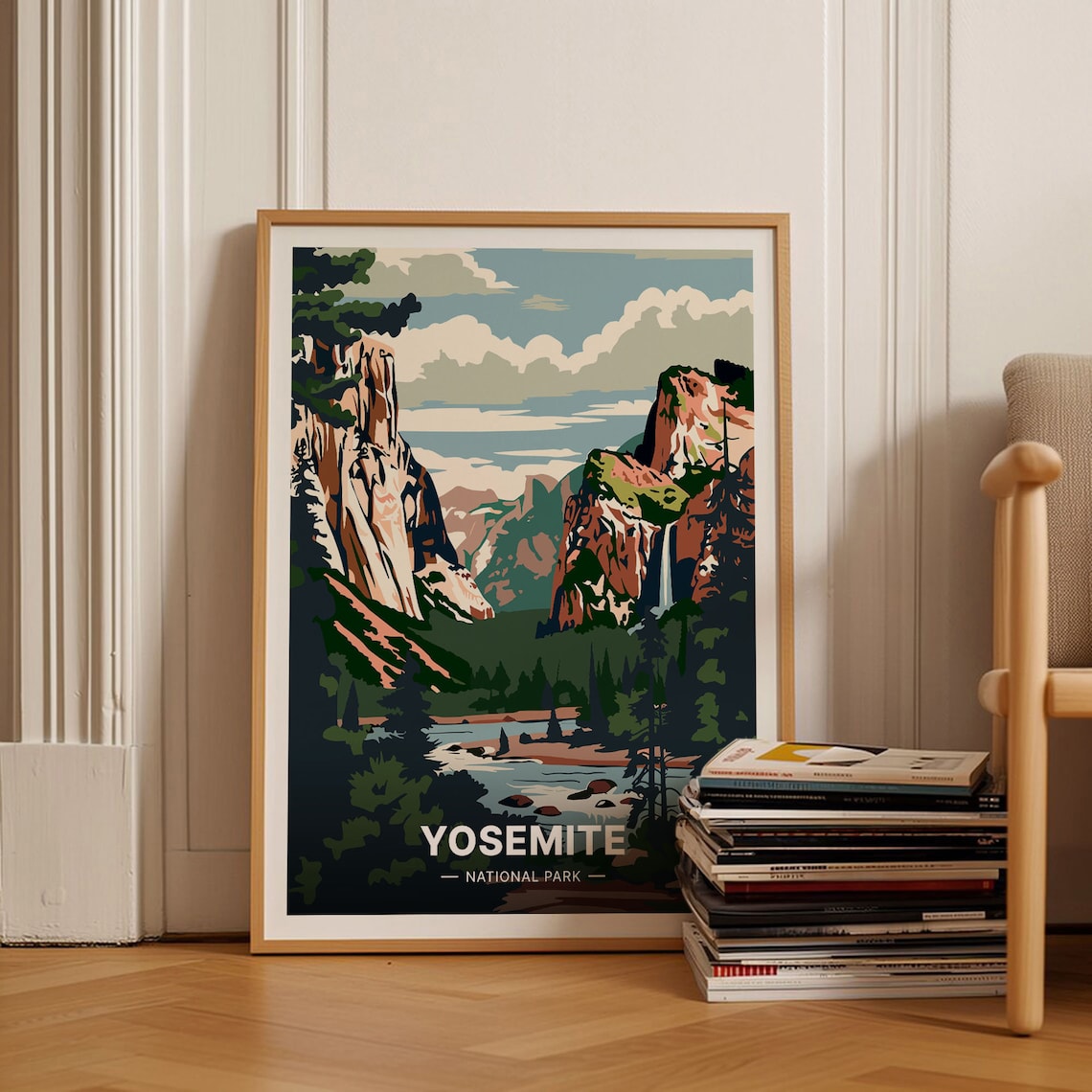 Yosemite National Park Vintage Travel Poster Granite Cliffs Waterfall Art