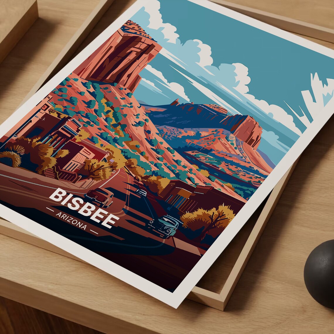 Bisbee Arizona Red Rock Hills Main Street Desert Town Travel Poster - Image 3