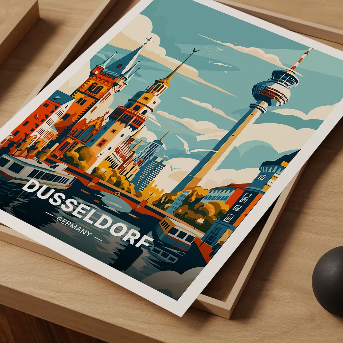 Dusseldorf Germany Riverside Church Towers TV Tower Travel Poster - Image 3
