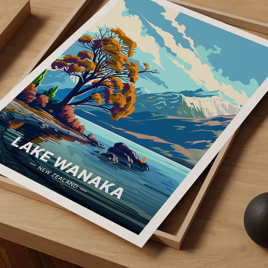 Lake Wanaka New Zealand Lone Tree Mountain Lake Travel Poster - Image 3