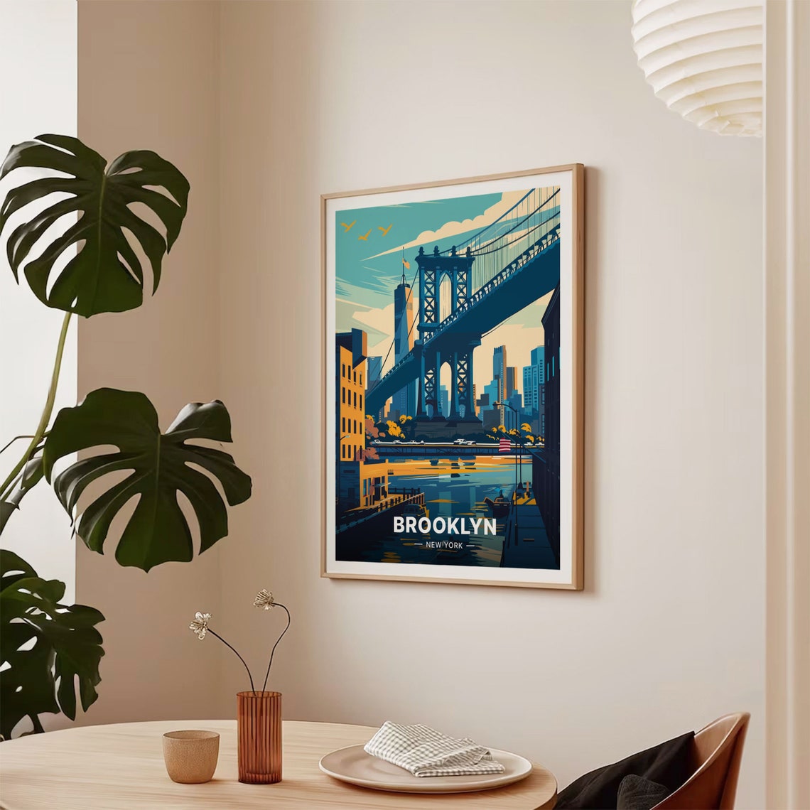 Brooklyn New York Suspension Bridge Skyline River View Travel Poster - Image 2