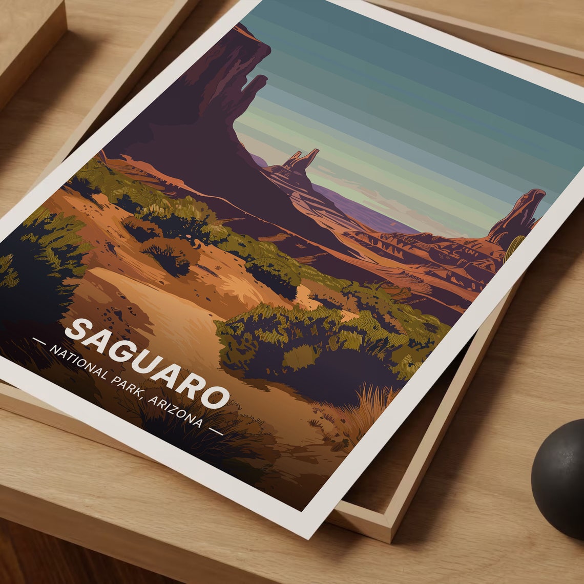 Saguaro National Park Arizona Desert Buttes Sunset Art Poster - Image 3