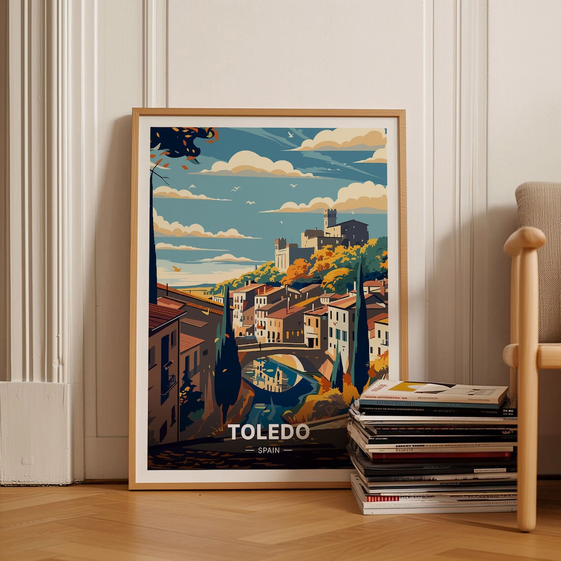 Toledo Spain Travel Poster, Scenic Cityscape Art Print