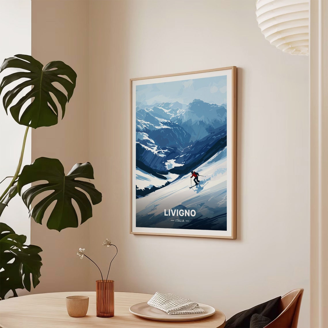 Livigno Italy Solo Skier Powder Descent Alpine Winter Art Poster - Image 2