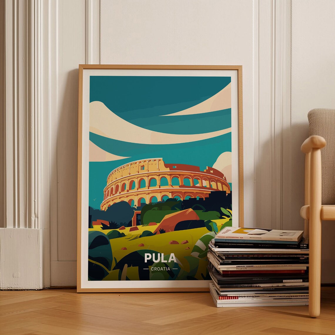 Pula Croatia Amphitheater Roman Arena Sunset Vintage Travel Poster
